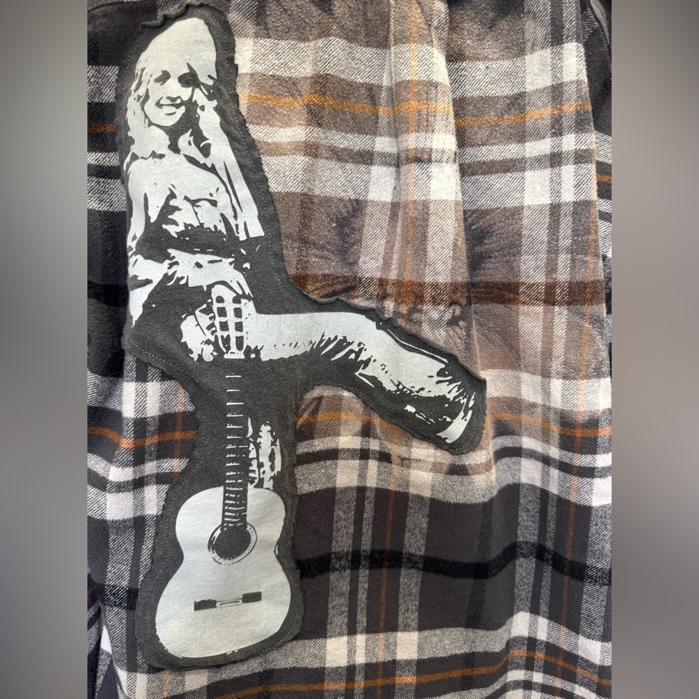 Upcycled Dolly Parton Flannel Plaid Shirt #227 - Picture 3 of 4